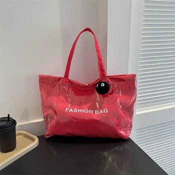 Голяма чанта за пазаруване, студентски чанта през рамо, японски дизайнерски чанти-тоут за жени, дамски чанти, за пазаруване от PVC, ежедневни чанти с надпис, лятна плажна чанта