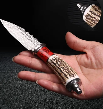 Нож с фиксирано острие Безплатна доставка, внос от дамасской стомана VG10, ковач инструмент за къмпинг, дръжката е от оленьего рога, нож за самозащита на открито