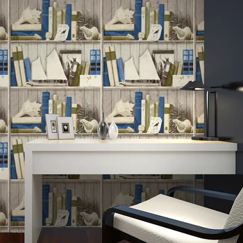 Персонализирани ролка тапет в скандинавски стил, модерна дървена лавица за книги, винилови тапети от ПВЦ за стени, стенни книга за момче, кабинет, спалня
