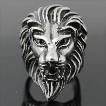 1 бр. пръстен за колоездач на формата на главата на крал лъв с изображение на животното, от неръждаема стомана 316L, корав пръстен в цените на едро