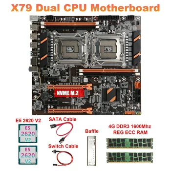 Дънна платка с два процесора X79 + процесор 2XE5 2620 V2 + Оперативна памет 2X4 GB DDR3 1600 Mhz RECC + Кабел SATA + Кабел за превключване + Преграда LGA2011 M. 2 NVME