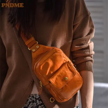 PNDME ежедневни луксозен дамски нагрудная чанта от естествена кожа, спортна чанта на открито, висококачествена дамска чанта за през рамото от естествена телешка кожа