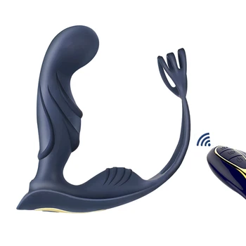 Анален анален накрайник Вибратор от Секс играчки Масажор на простатата Стимулант Петел пръстен за пениса за Забавяне на еякулацията Секс играчки за мъже Мъже двойка 18