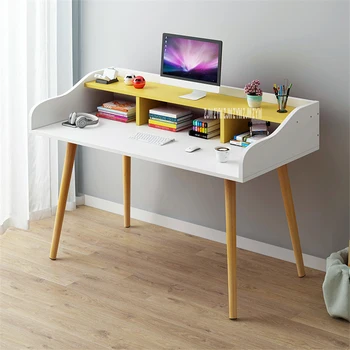 B2658 120 см, икономичен и творчески дървена обикновена офис маса, двуслойни студентски бюро за лаптоп, спалня, модерен компютърен маса